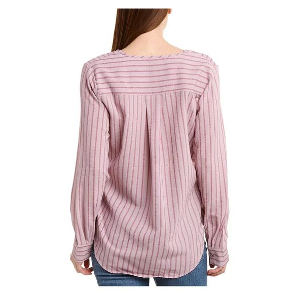BCBGMAXAZRIA NWT Mauve Pink Monochrome Stripe Long Sleeve Hi Low Wrap Blouse - Picture 2 of 15